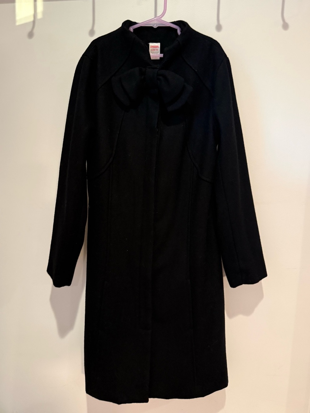 Gymboree Girls 10-12 Black Wool Blend Dress Coat Oversized Bow